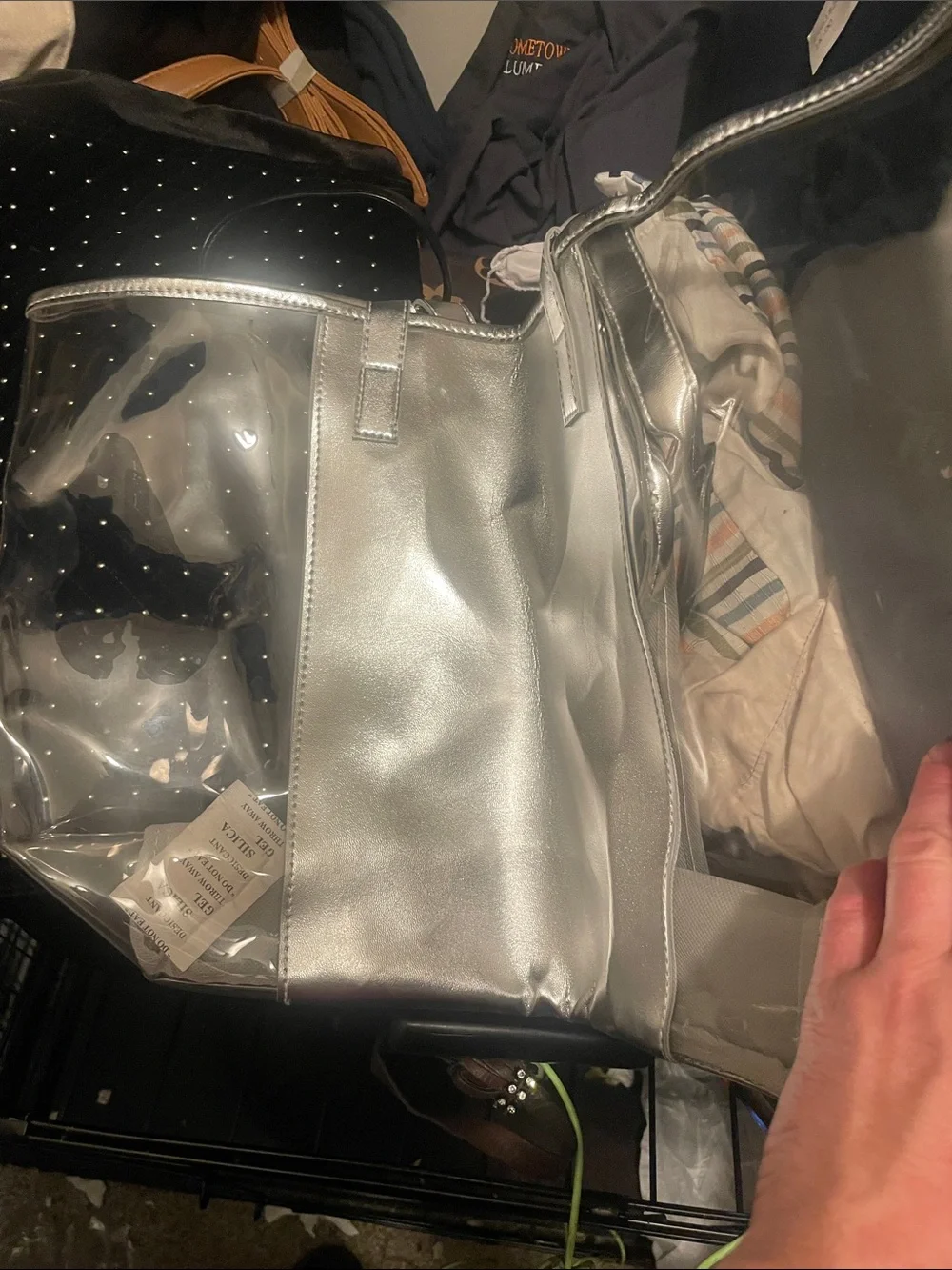 Paris Hilton Silver Metallic Tote with Embossed Script
